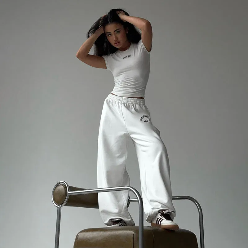 Sporty Chic Fitted Crop Top and Oversized Sweatpants Two-Piece Set