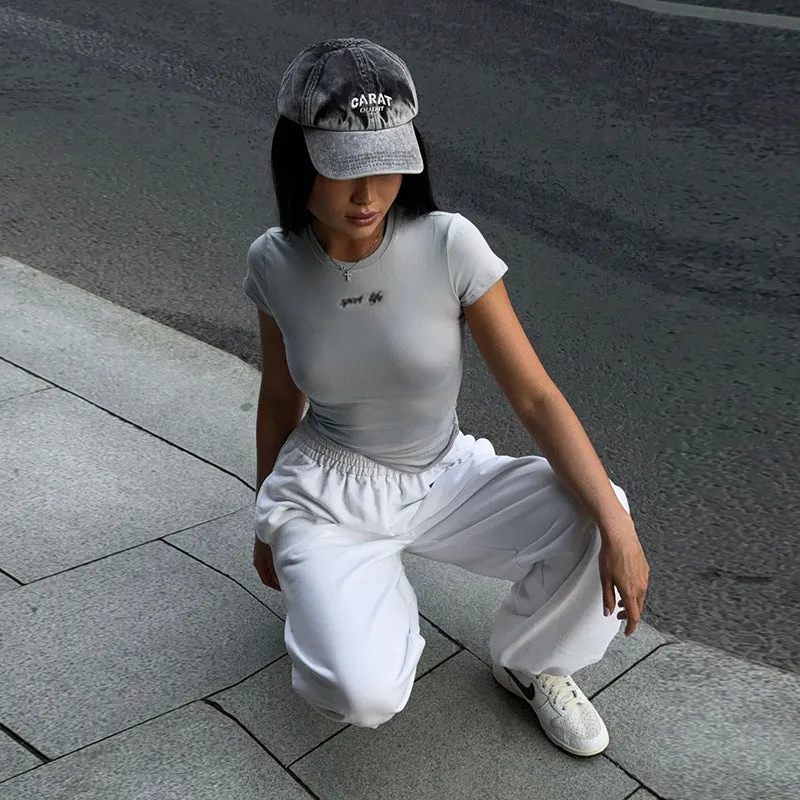 Sporty Chic Fitted Crop Top and Oversized Sweatpants Two-Piece Set