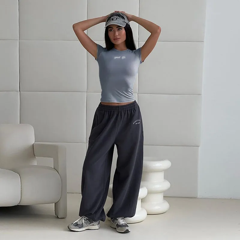 Sporty Chic Fitted Crop Top and Oversized Sweatpants Two-Piece Set