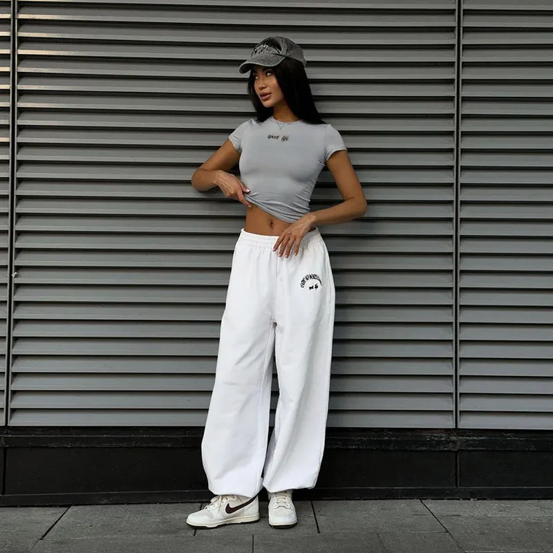 Sporty Chic Fitted Crop Top and Oversized Sweatpants Two-Piece Set