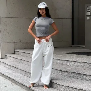 Sporty Chic Fitted Crop Top and Oversized Sweatpants Two-Piece Set