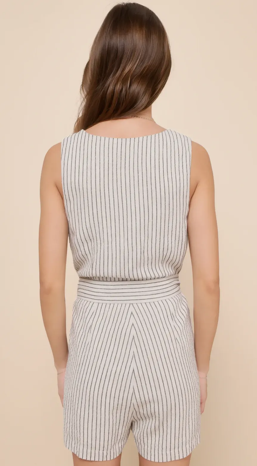 Striped Sleeveless Button-Front Romper