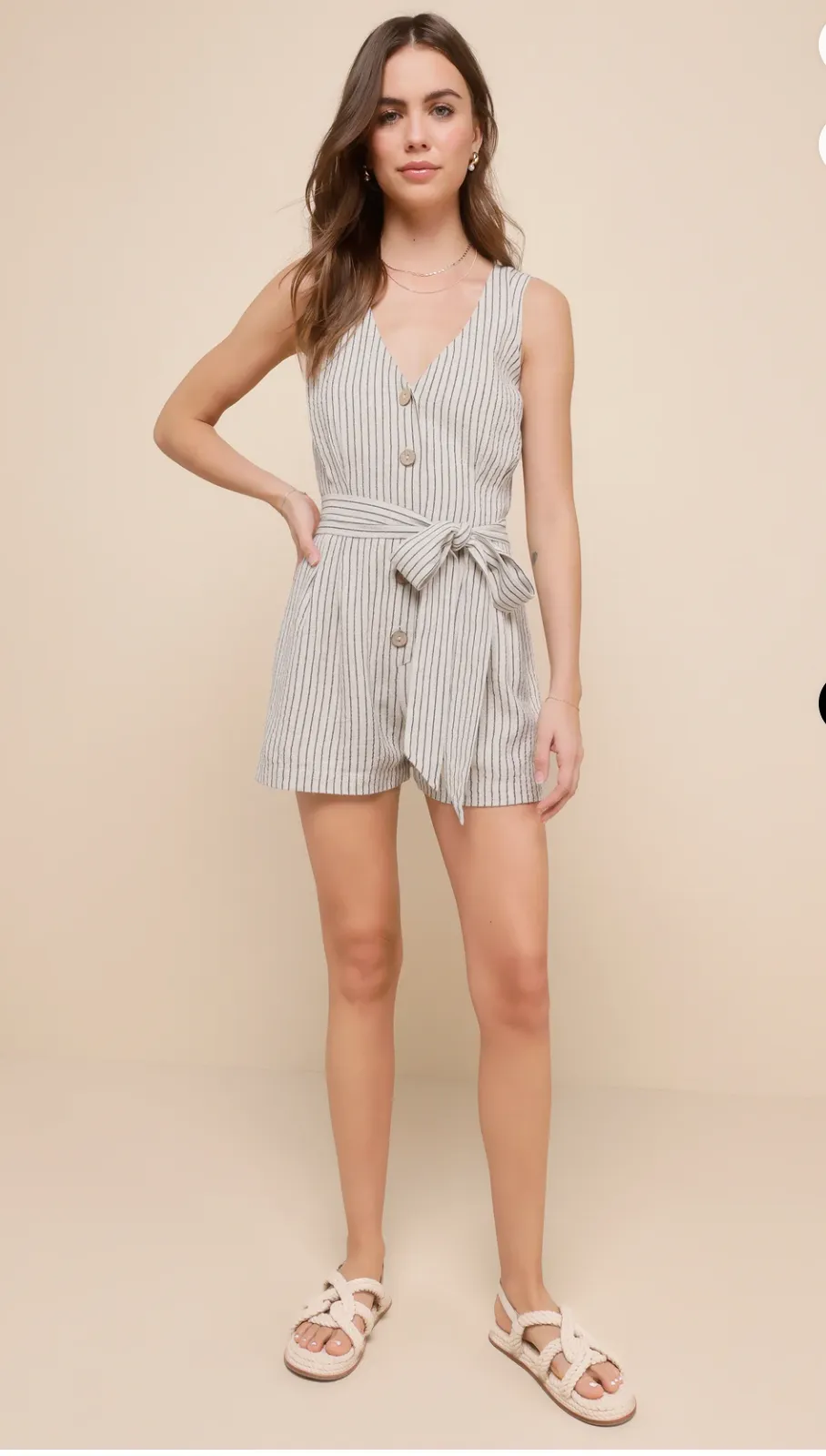 Striped Sleeveless Button-Front Romper