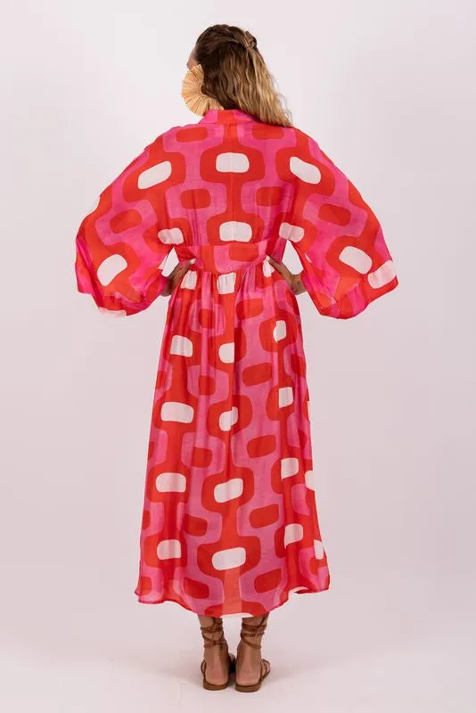 Sundress Pink & Red Janis Long Dress