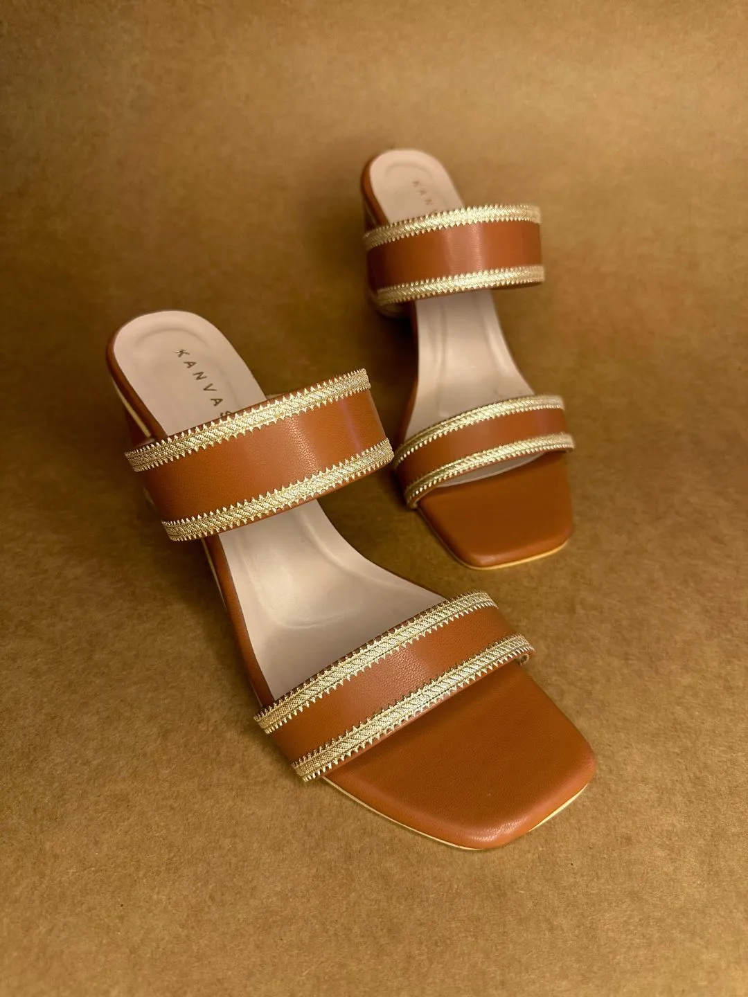 Tan & Gold Block Heels