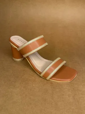 Tan & Gold Block Heels