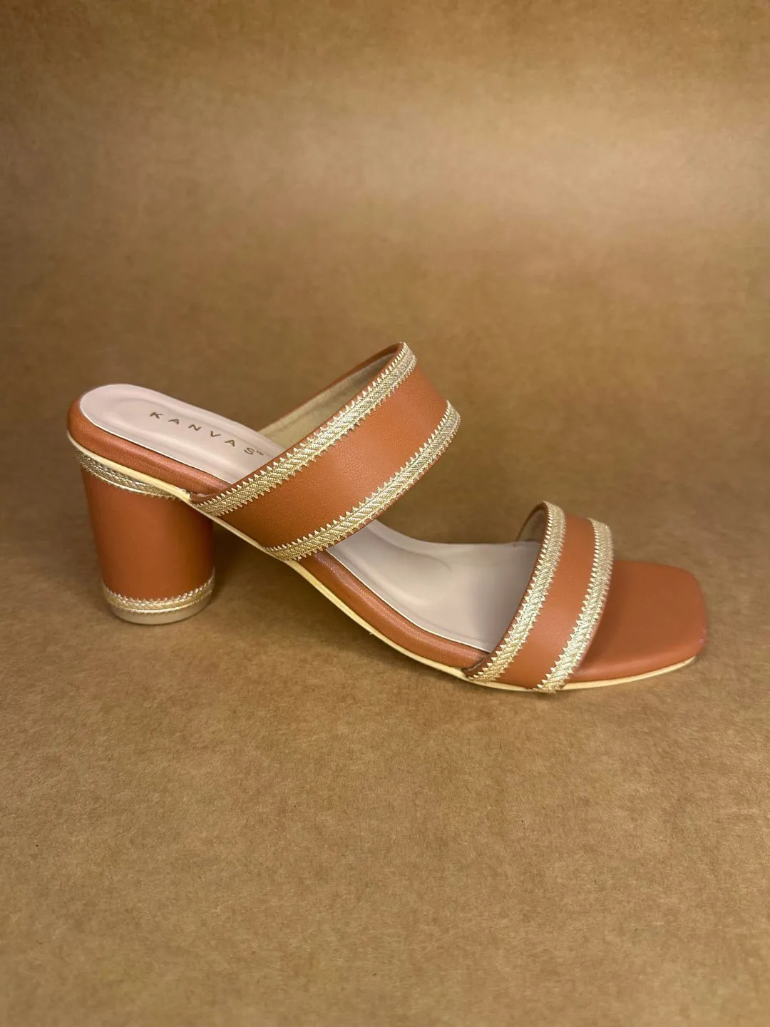 Tan & Gold Block Heels