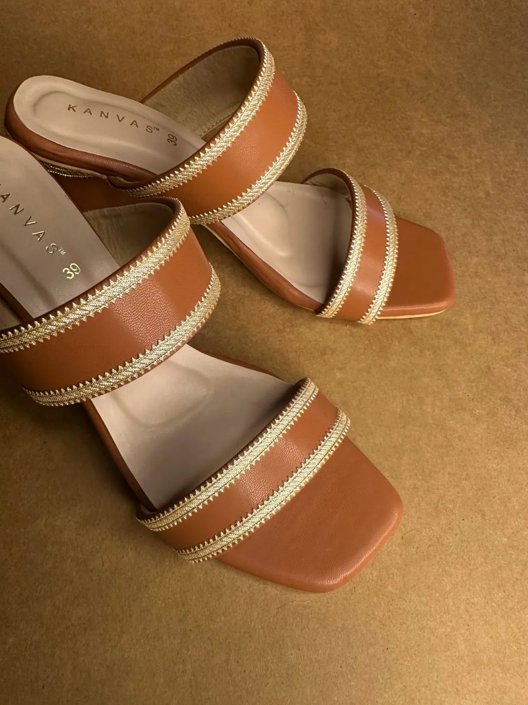Tan & Gold Block Heels