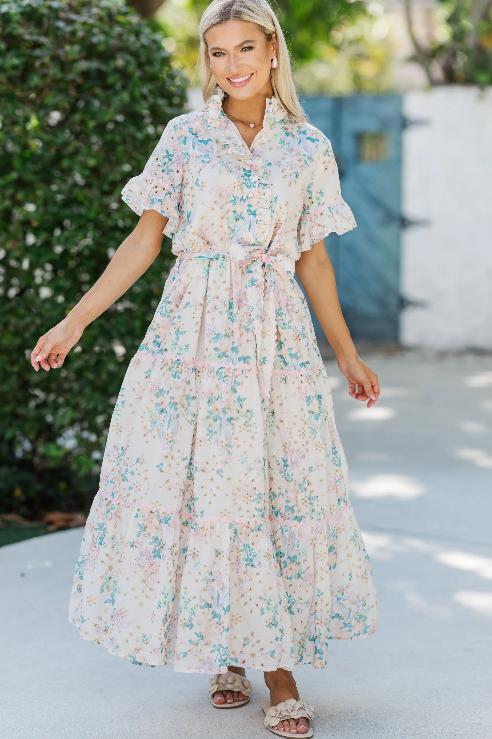 The Victorious Cream Eyelet Maxi Dress