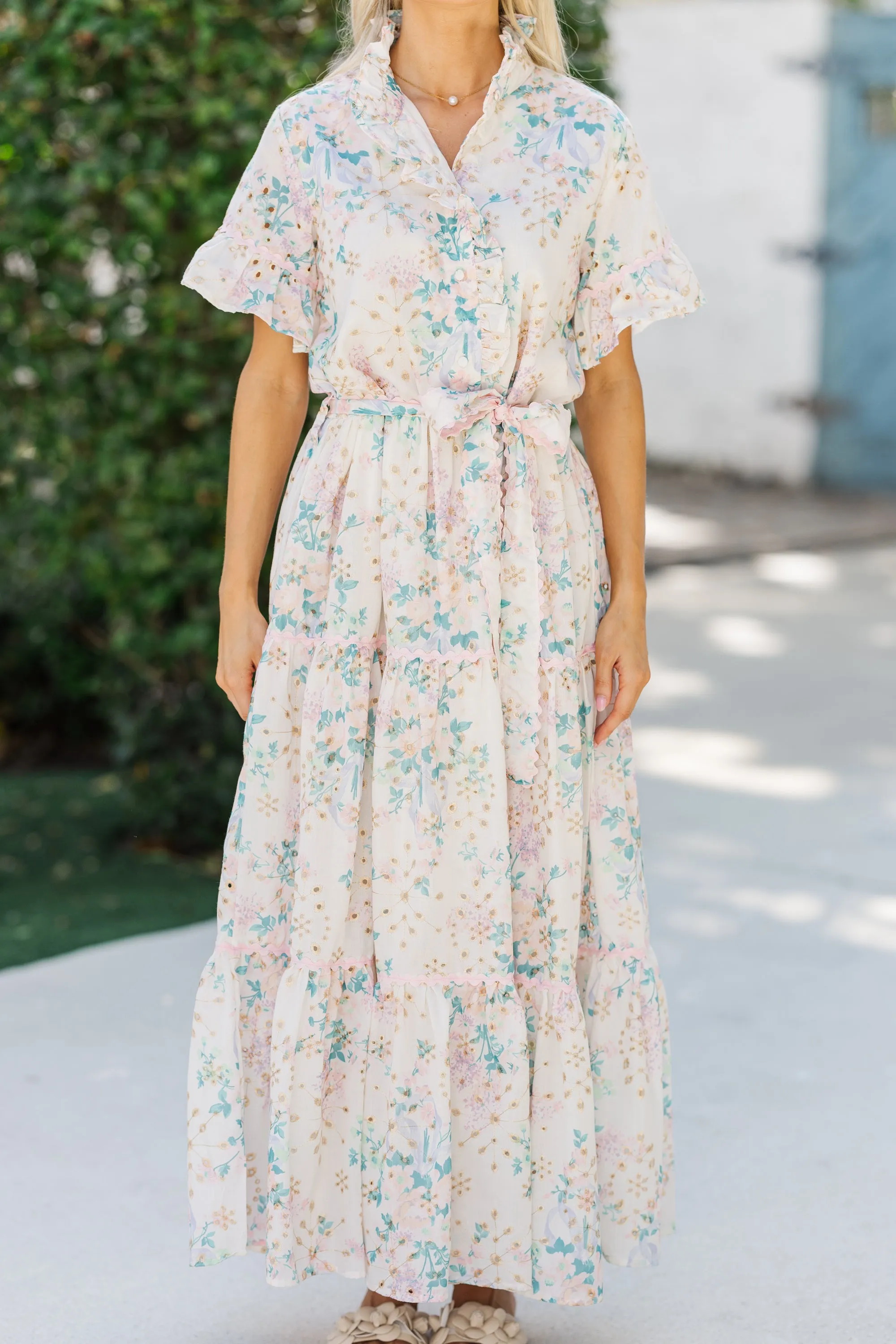 The Victorious Cream Eyelet Maxi Dress