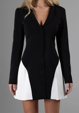 Timeless Elegance Contrast Button-Down V-Neck Mini Dress
