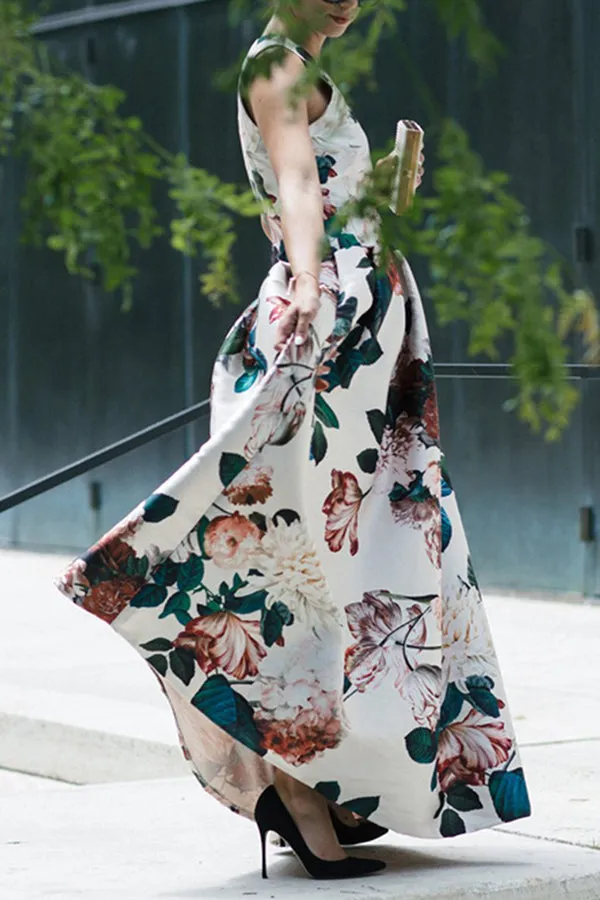 Vacation Style V-neck Sleeveless Print Dress