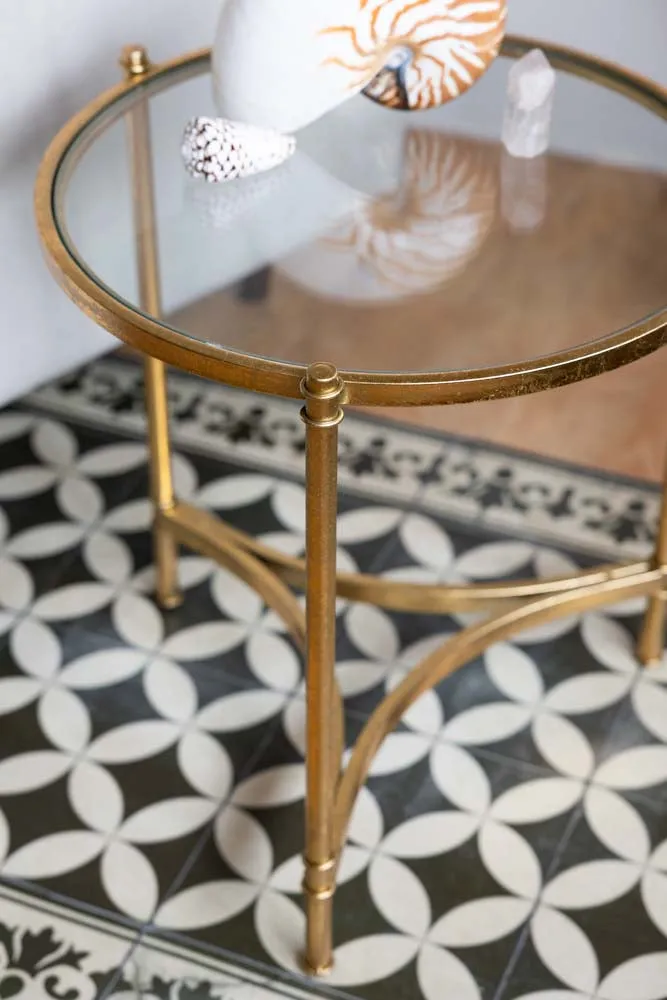 Vintage-Style Gold & Glass Side Table