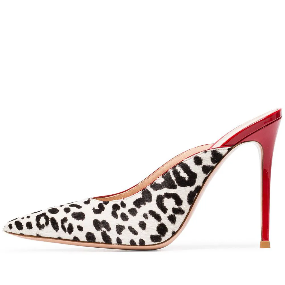 White Leopard Print Horsehair Women High Heels