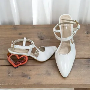White Stiletto Red Love Heels Ankle Strap Pumps Sandal