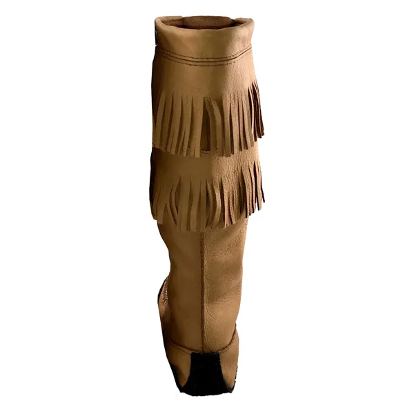 Women's Moose Hide Leather Fringed Knee High Moccasin Boots